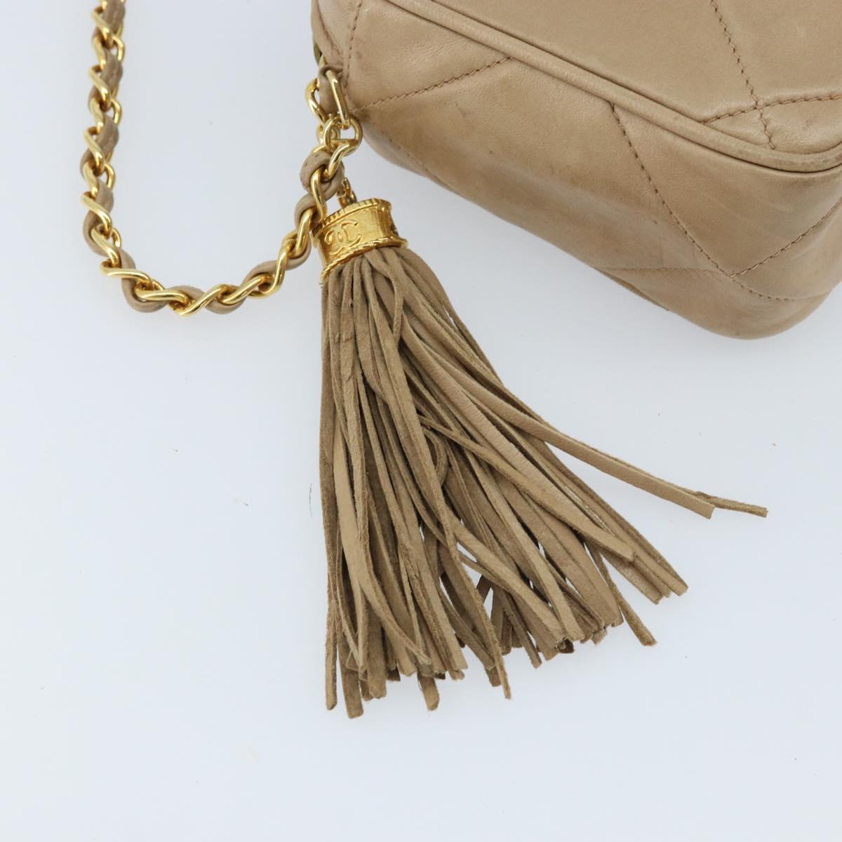 CHANEL Matelasse Chain Shoulder Bag Lamb Skin Beige Gold CC Auth gh1759