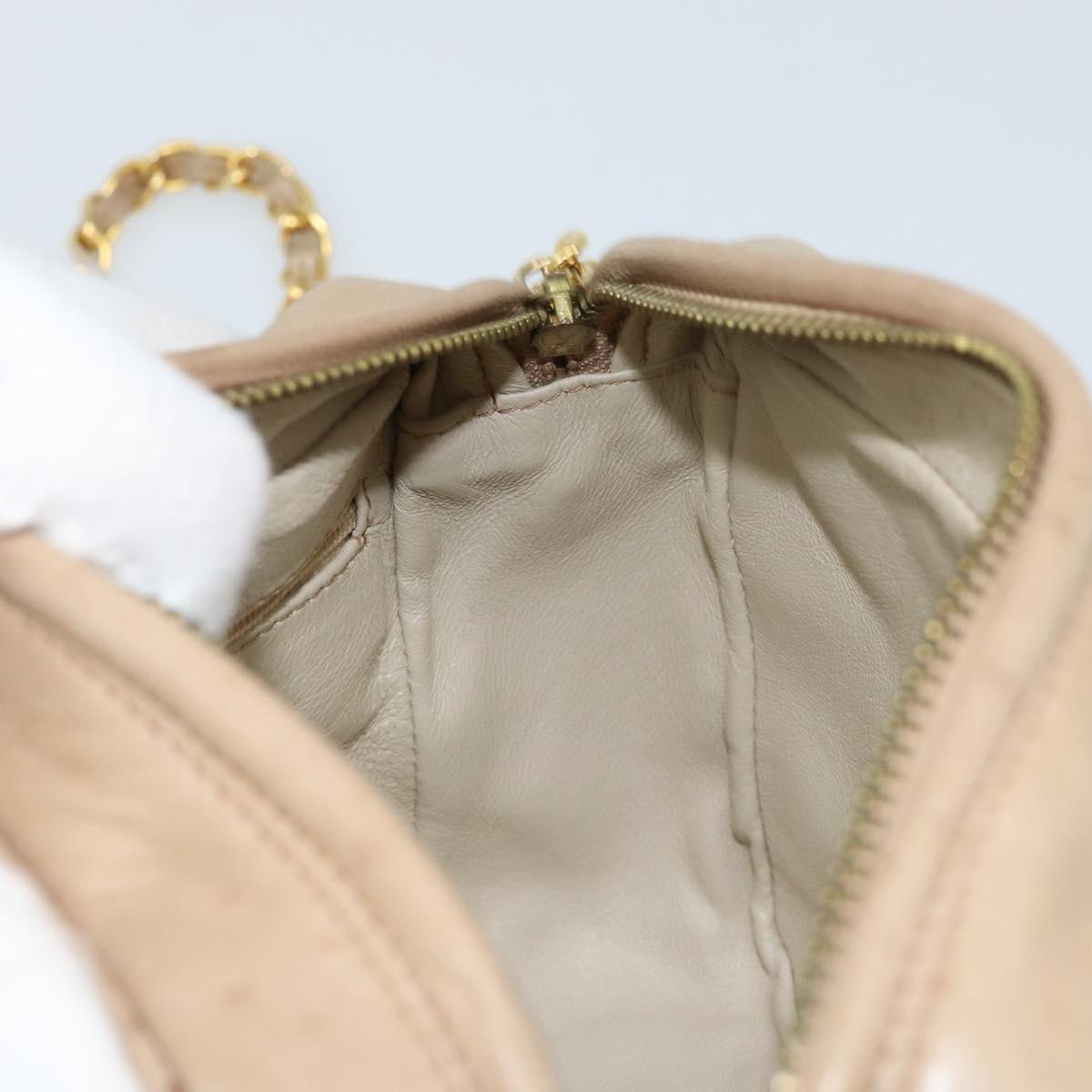 CHANEL Matelasse Chain Shoulder Bag Lamb Skin Beige Gold CC Auth gh1759