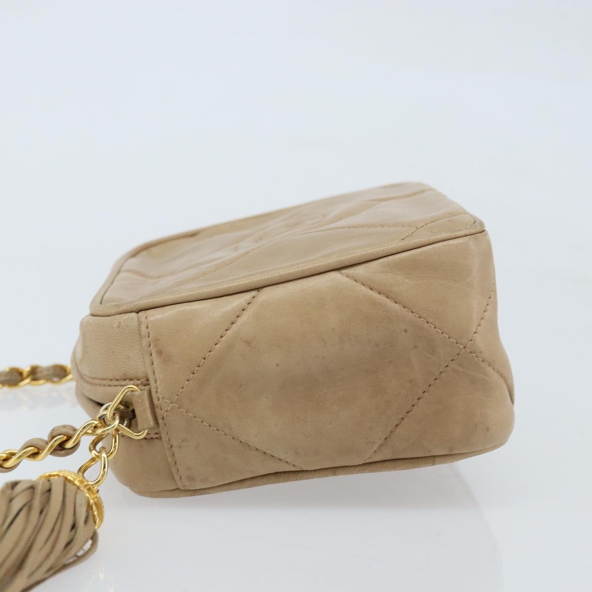 CHANEL Matelasse Chain Shoulder Bag Lamb Skin Beige Gold CC Auth gh1759