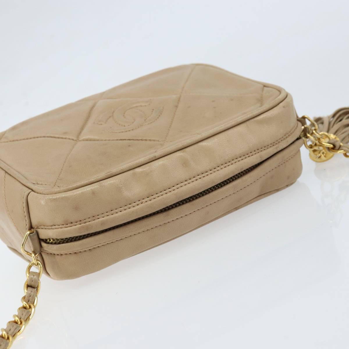 CHANEL Matelasse Chain Shoulder Bag Lamb Skin Beige Gold CC Auth gh1759