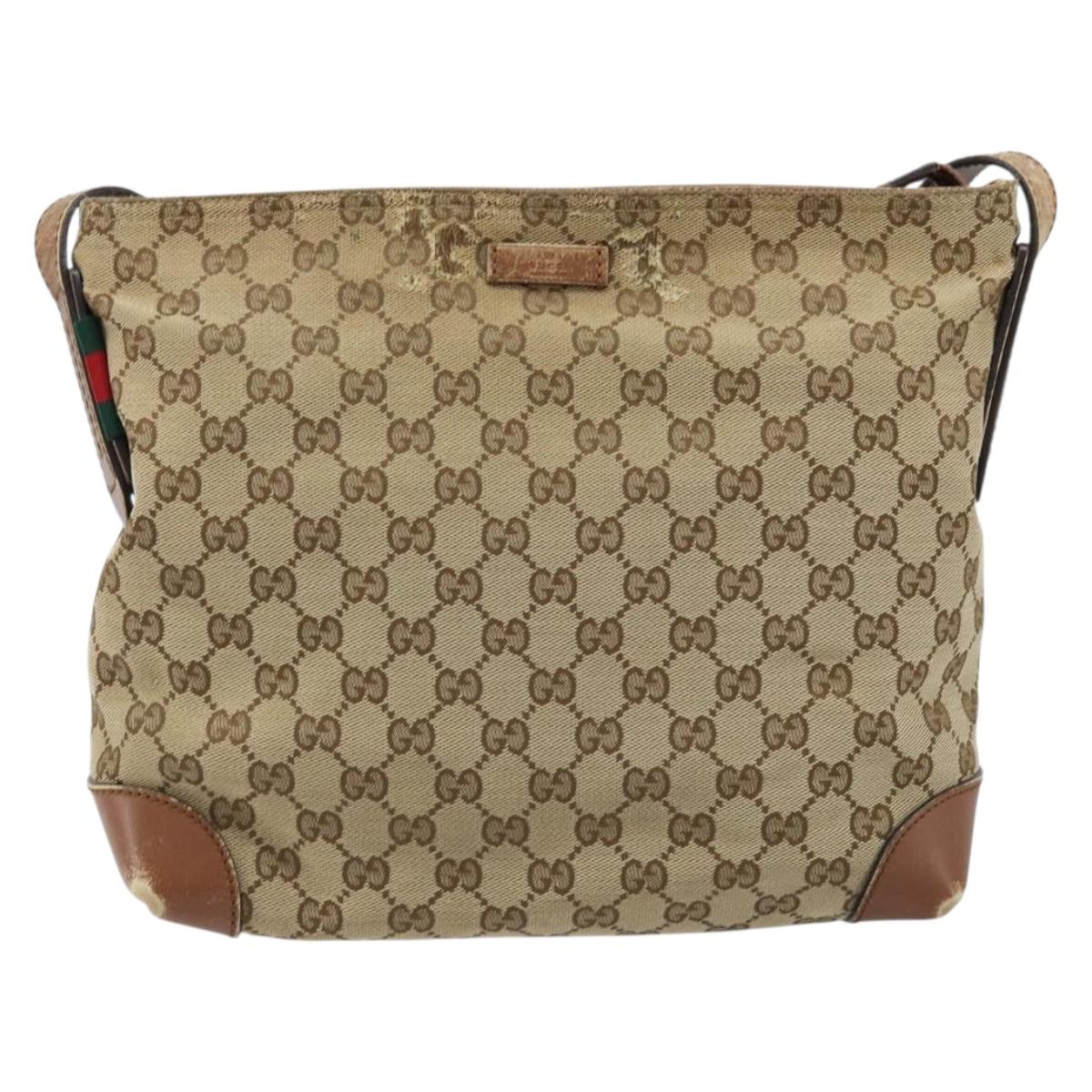GUCCI GG Canvas Shoulder Bag Beige Silver 337598 Auth gh1763