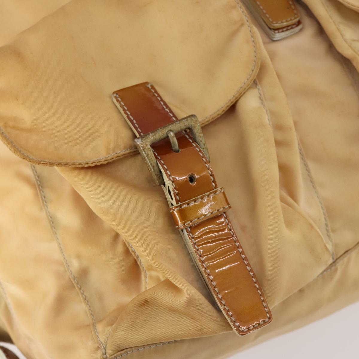 PRADA Backpack Nylon Beige Silver Auth gh1768