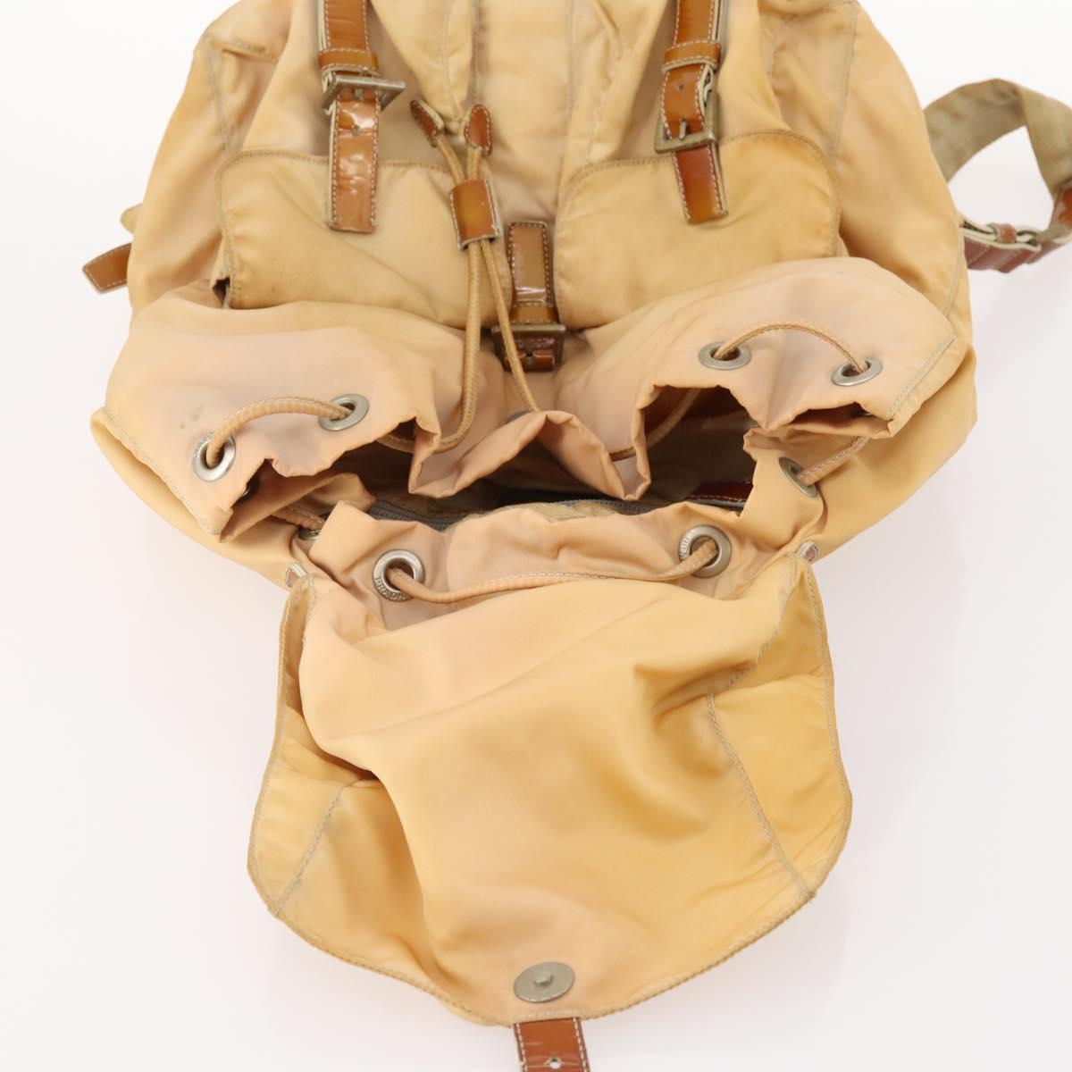 PRADA Backpack Nylon Beige Silver Auth gh1768