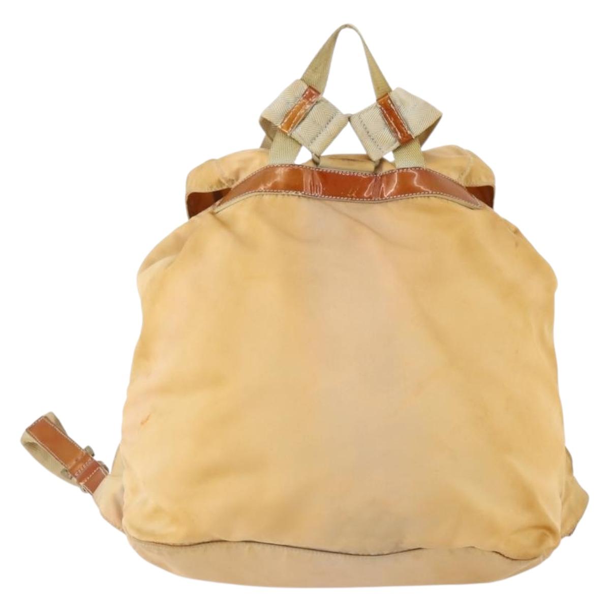 PRADA Backpack Nylon Beige Silver Auth gh1768