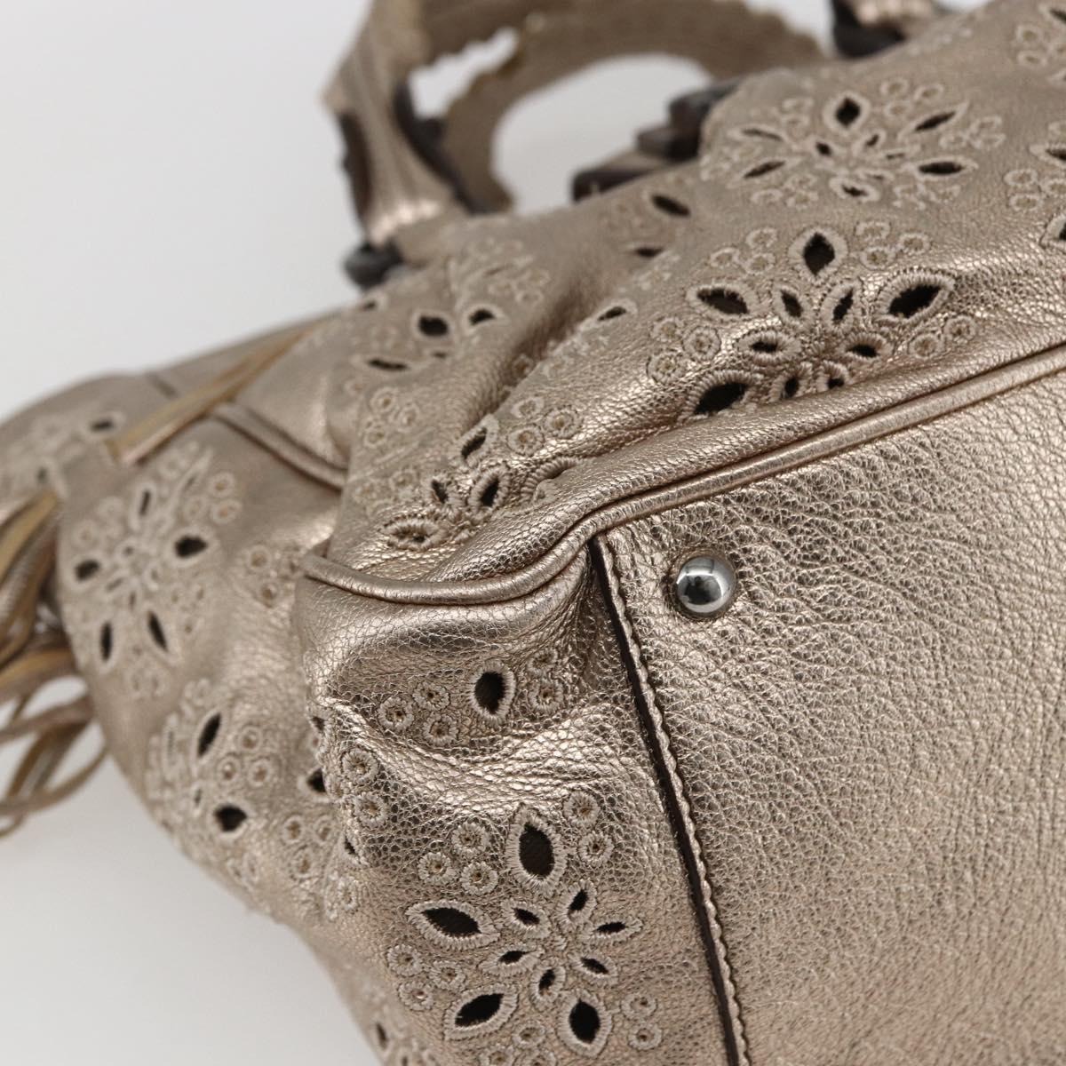 Salvatore Ferragamo Gancini Hand Bag Leather Champagne Gold Silver Auth gh1771