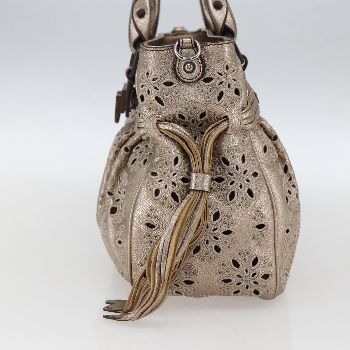 Salvatore Ferragamo Gancini Hand Bag Leather Champagne Gold Silver Auth gh1771