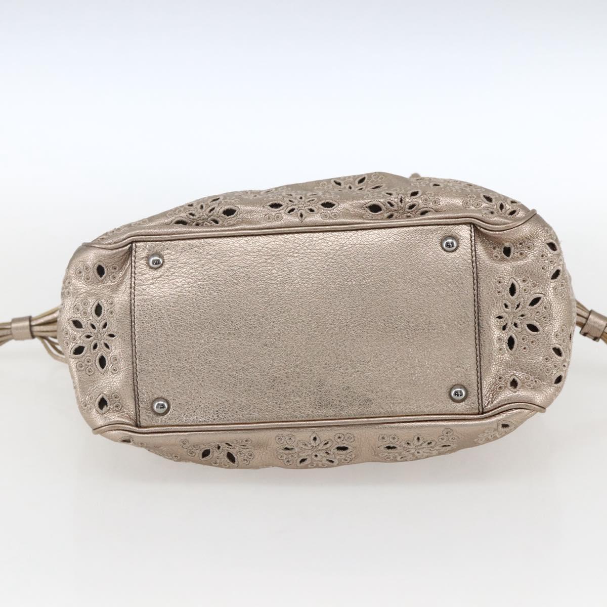 Salvatore Ferragamo Gancini Hand Bag Leather Champagne Gold Silver Auth gh1771