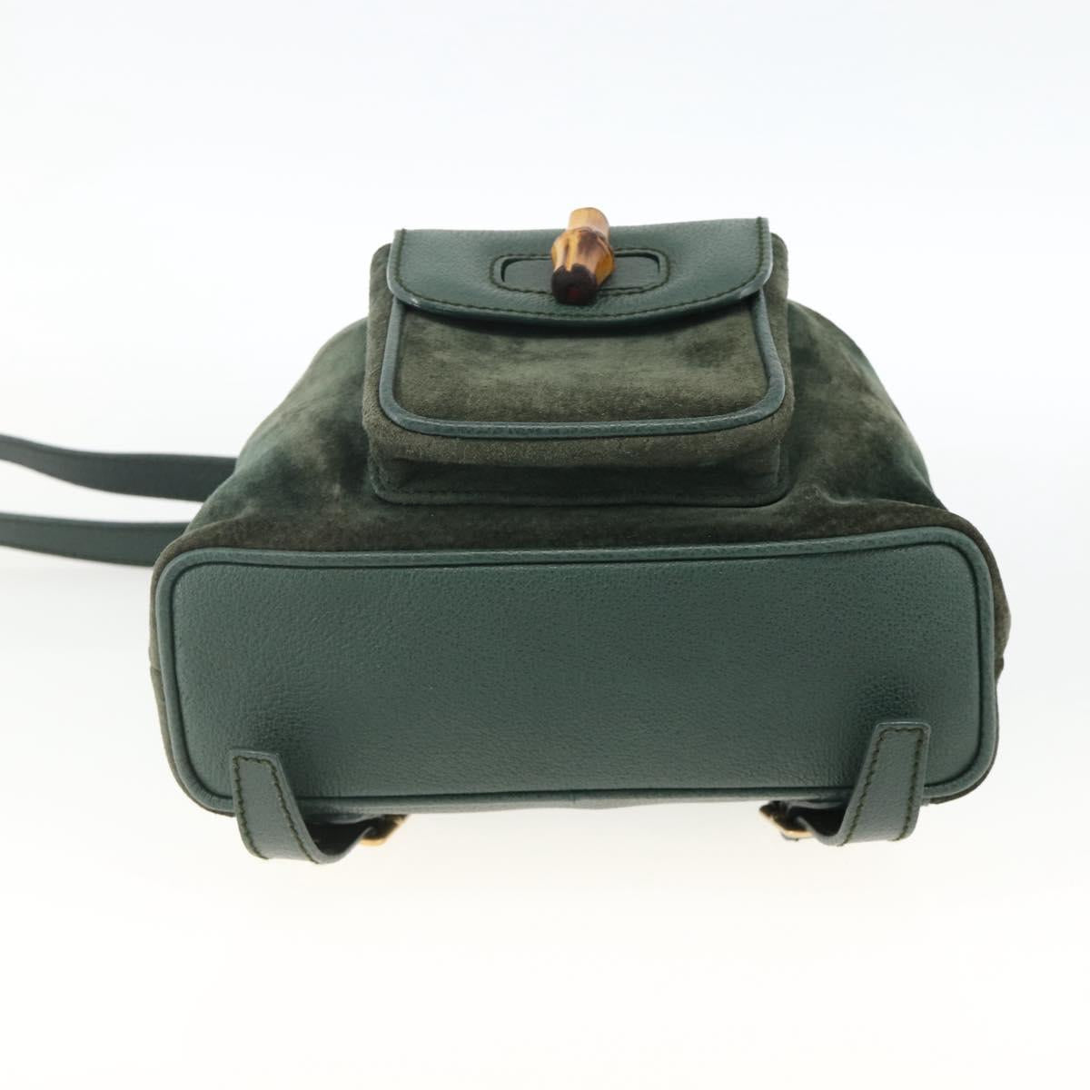 GUCCI Bamboo Backpack Suede Leather Green Gold Auth gh1772