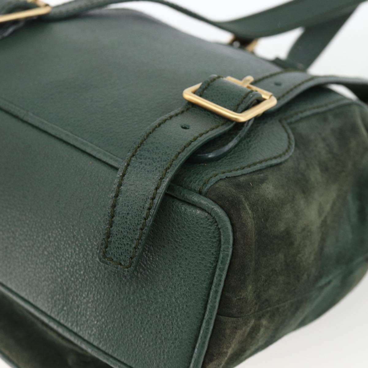 GUCCI Bamboo Backpack Suede Leather Green Gold Auth gh1772