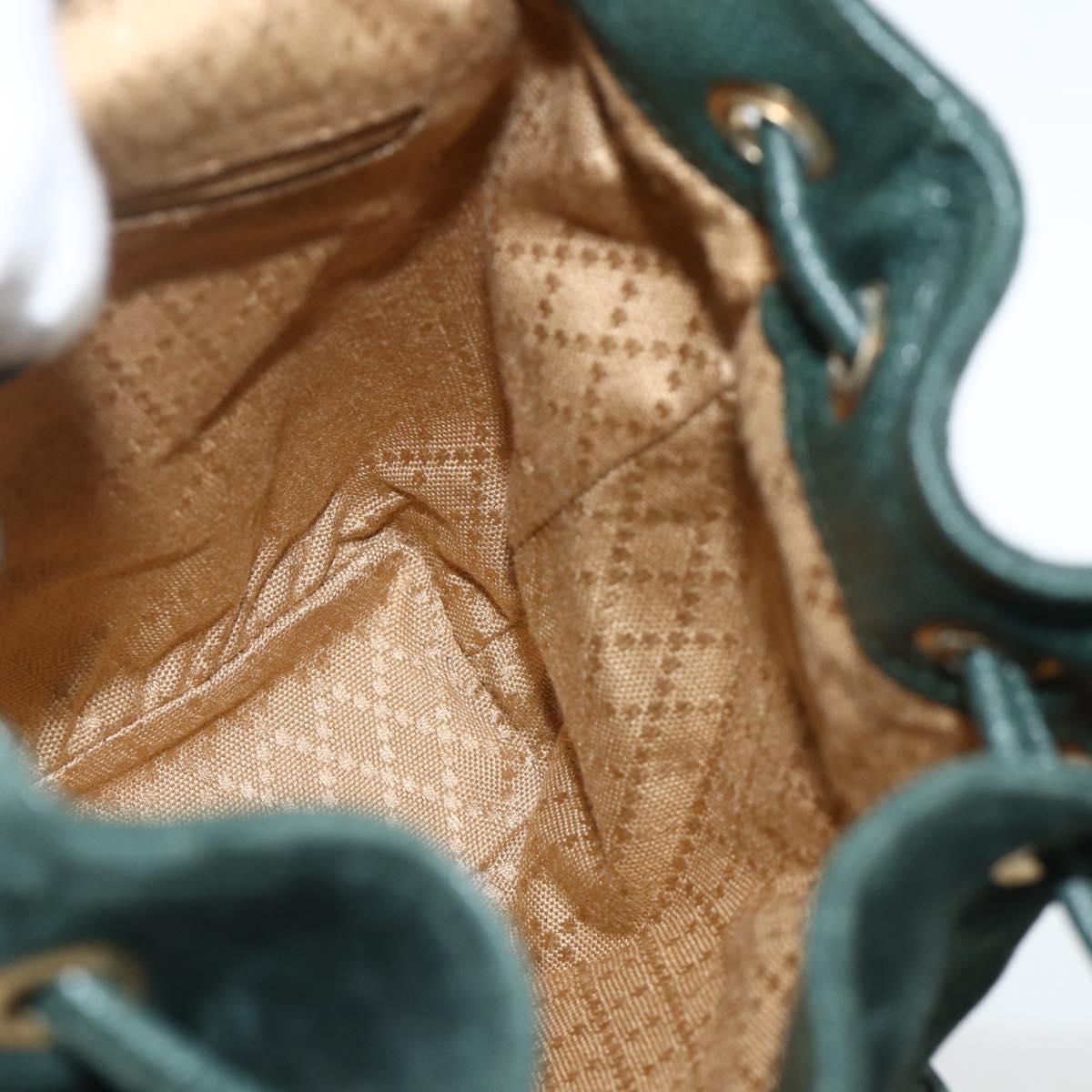 GUCCI Bamboo Backpack Suede Leather Green Gold Auth gh1772