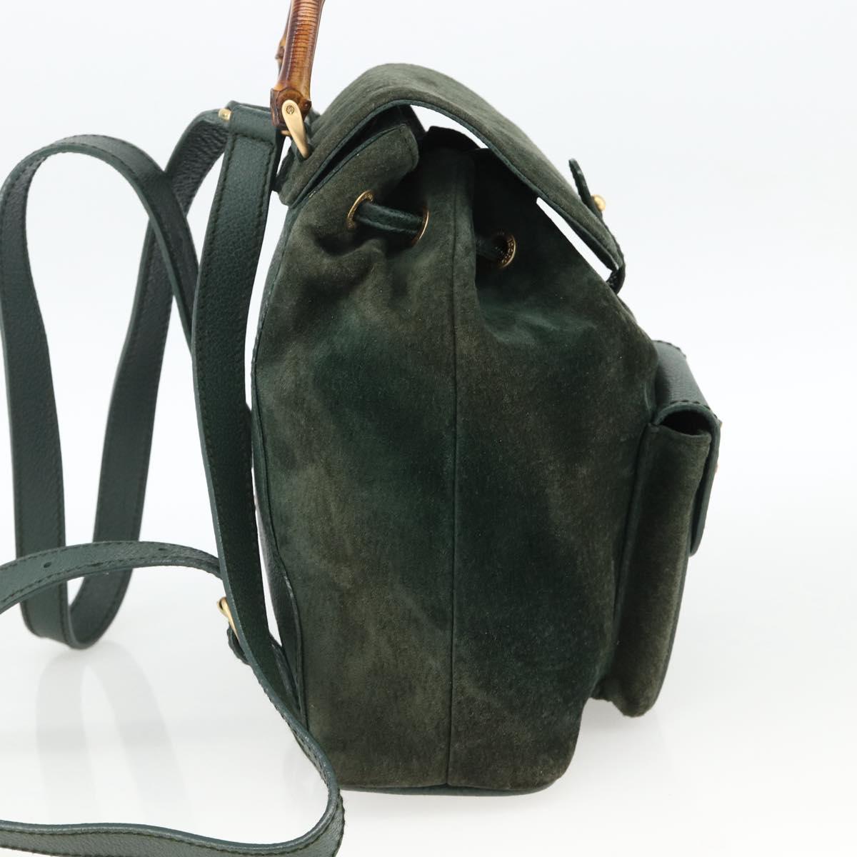 GUCCI Bamboo Backpack Suede Leather Green Gold Auth gh1772