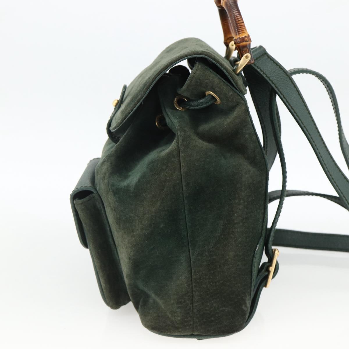 GUCCI Bamboo Backpack Suede Leather Green Gold Auth gh1772
