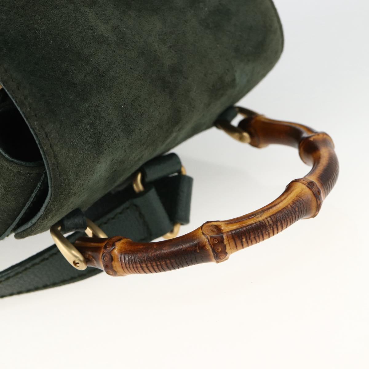 GUCCI Bamboo Backpack Suede Leather Green Gold Auth gh1772