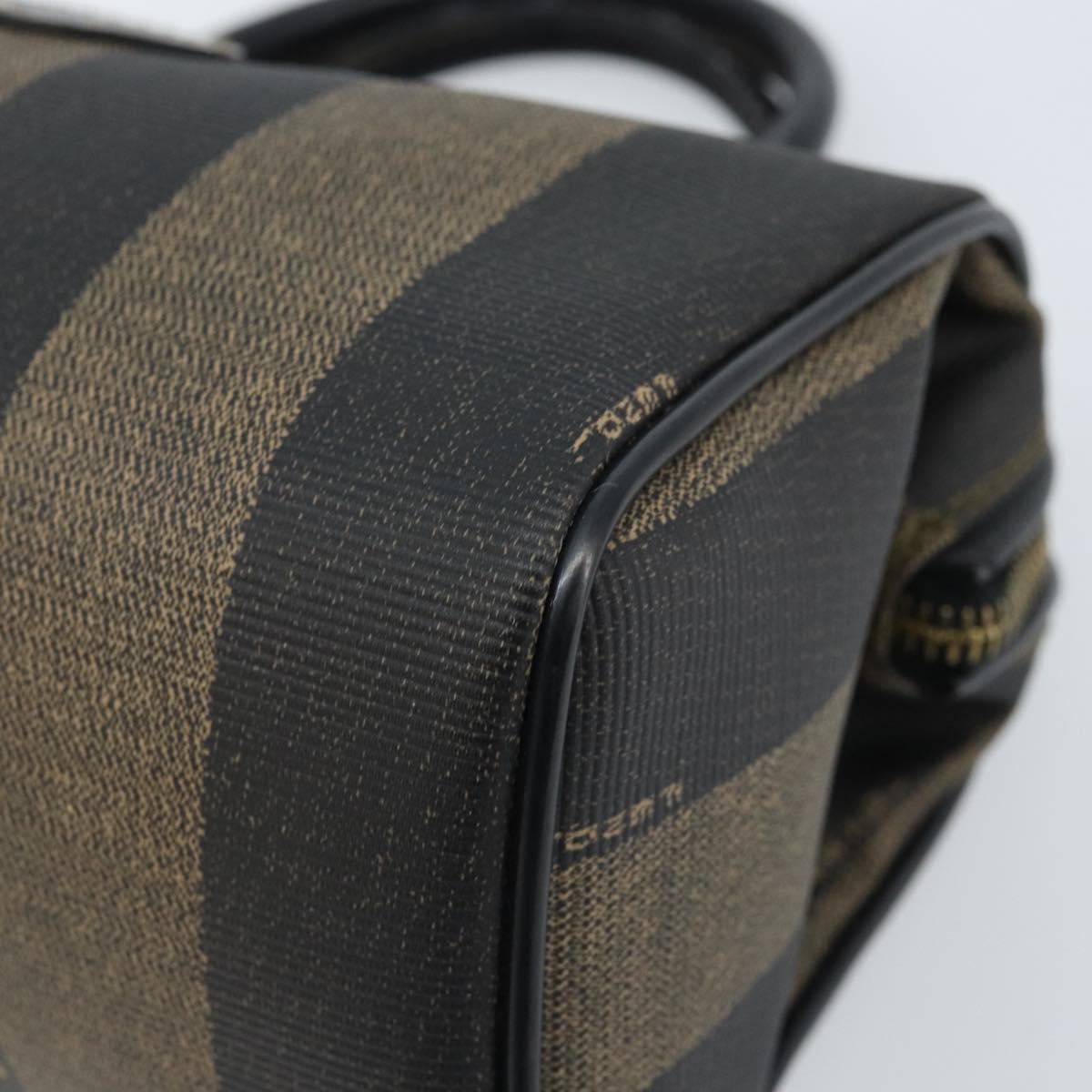 FENDI Pecan Canvas Mini Boston Bag PVC Black Brown gold Auth gh1773