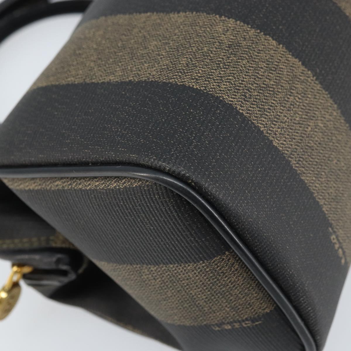 FENDI Pecan Canvas Mini Boston Bag PVC Black Brown gold Auth gh1773
