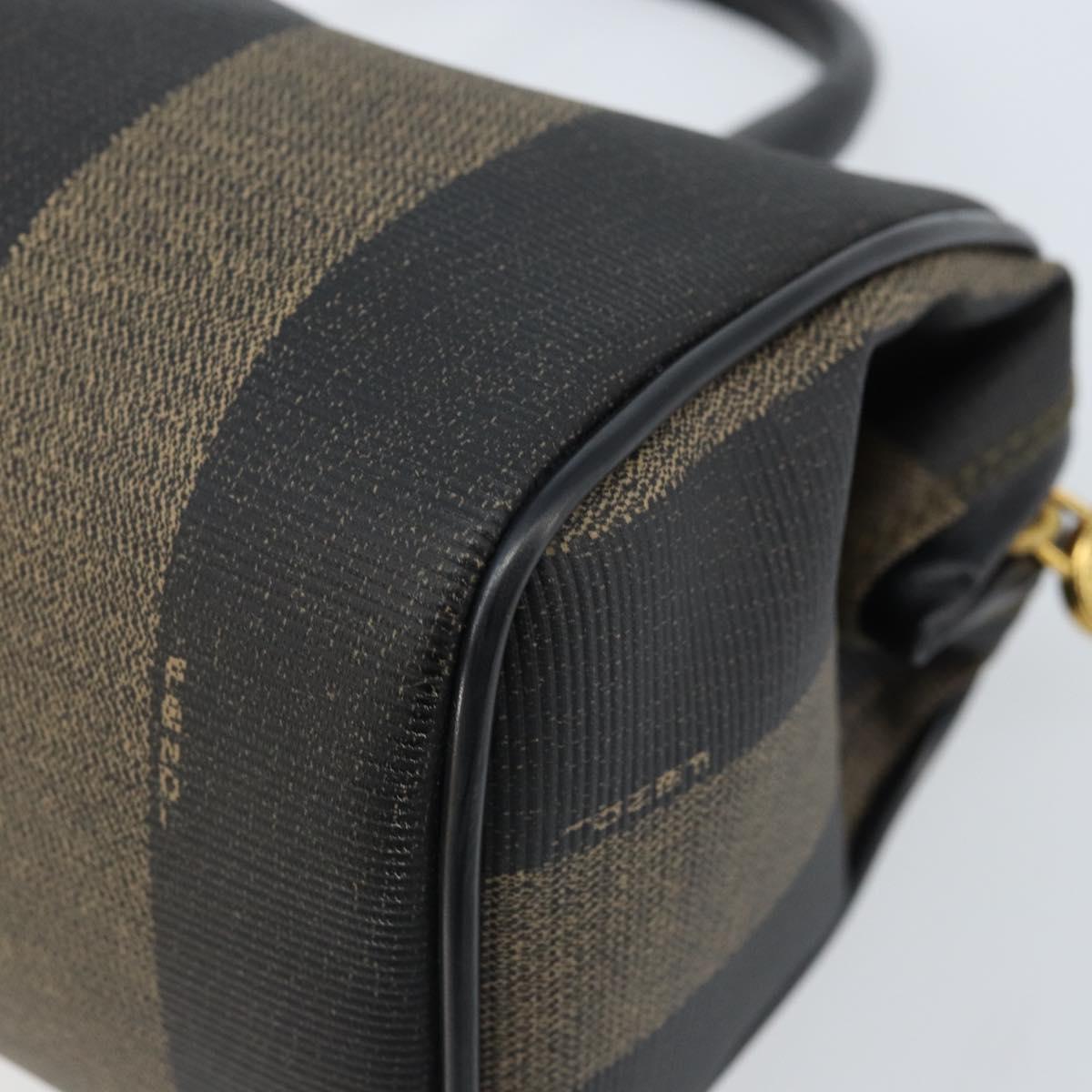 FENDI Pecan Canvas Mini Boston Bag PVC Black Brown gold Auth gh1773
