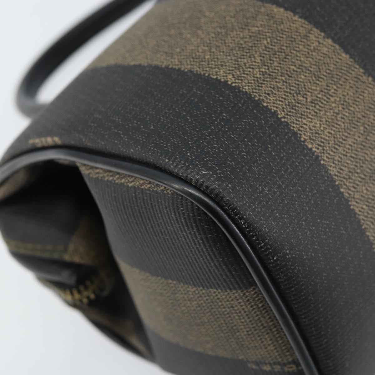 FENDI Pecan Canvas Mini Boston Bag PVC Black Brown gold Auth gh1773