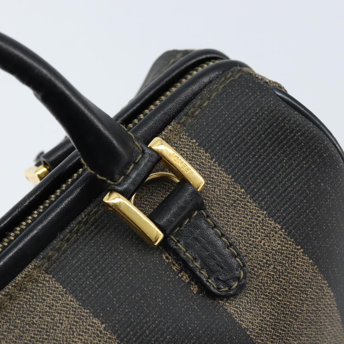 FENDI Pecan Canvas Mini Boston Bag PVC Black Brown gold Auth gh1773