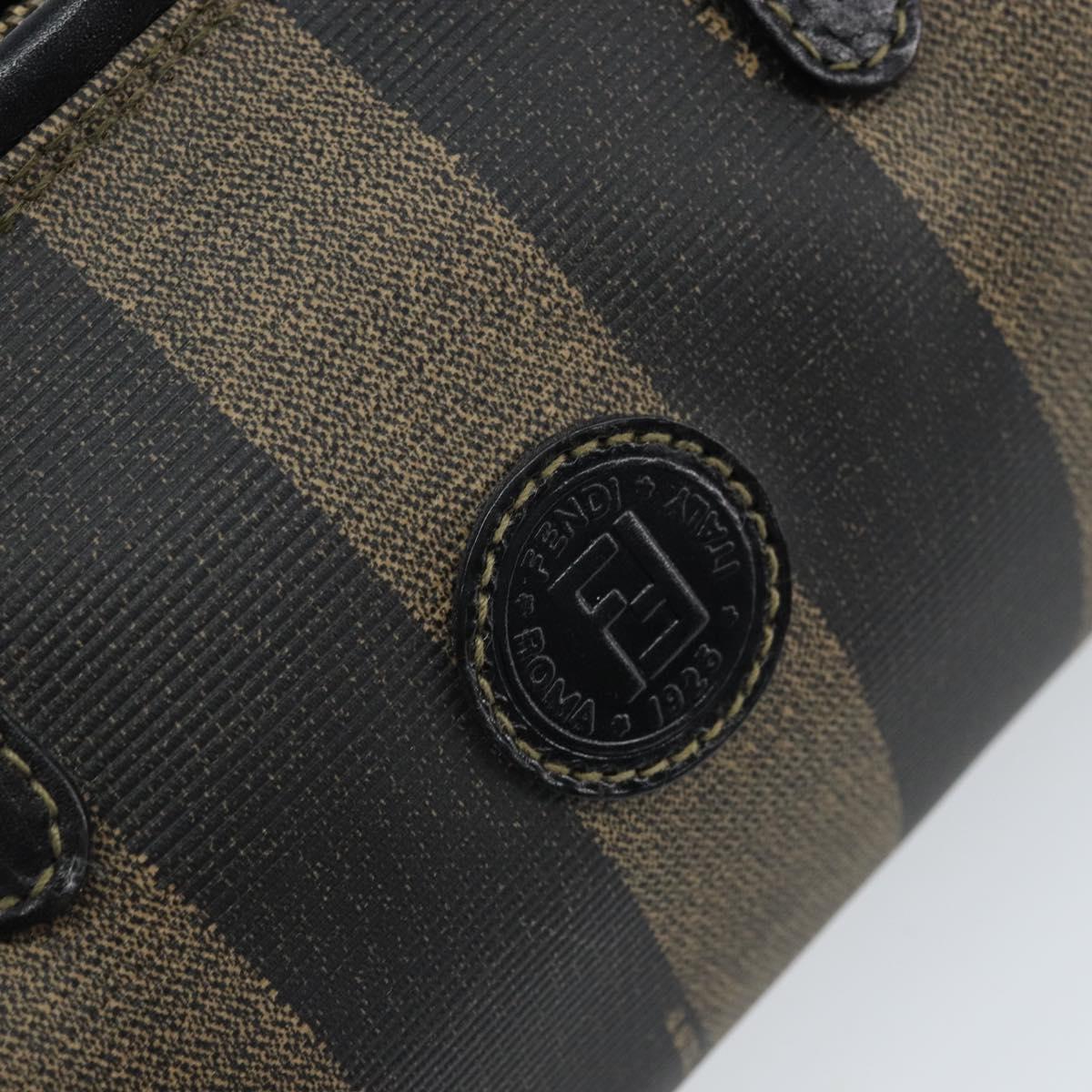 FENDI Pecan Canvas Mini Boston Bag PVC Black Brown gold Auth gh1773