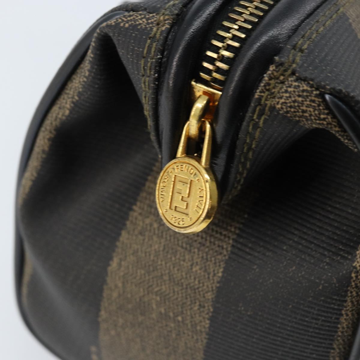 FENDI Pecan Canvas Mini Boston Bag PVC Black Brown gold Auth gh1773