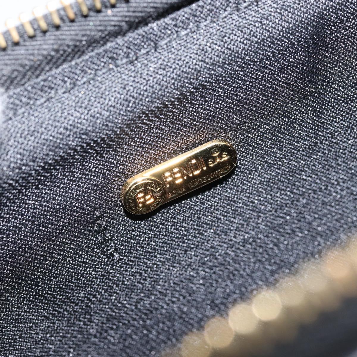 FENDI Pecan Canvas Mini Boston Bag PVC Black Brown gold Auth gh1773