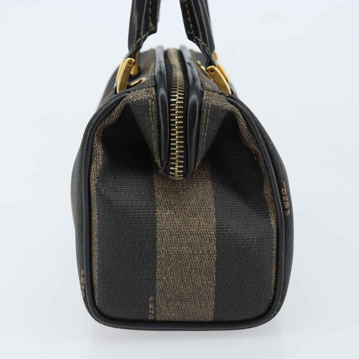 FENDI Pecan Canvas Mini Boston Bag PVC Black Brown gold Auth gh1773