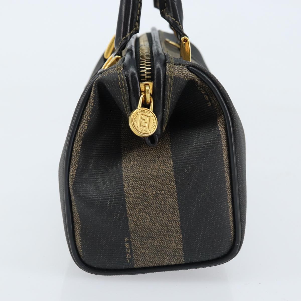 FENDI Pecan Canvas Mini Boston Bag PVC Black Brown gold Auth gh1773