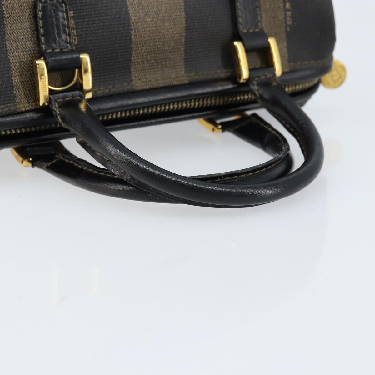 FENDI Pecan Canvas Mini Boston Bag PVC Black Brown gold Auth gh1773