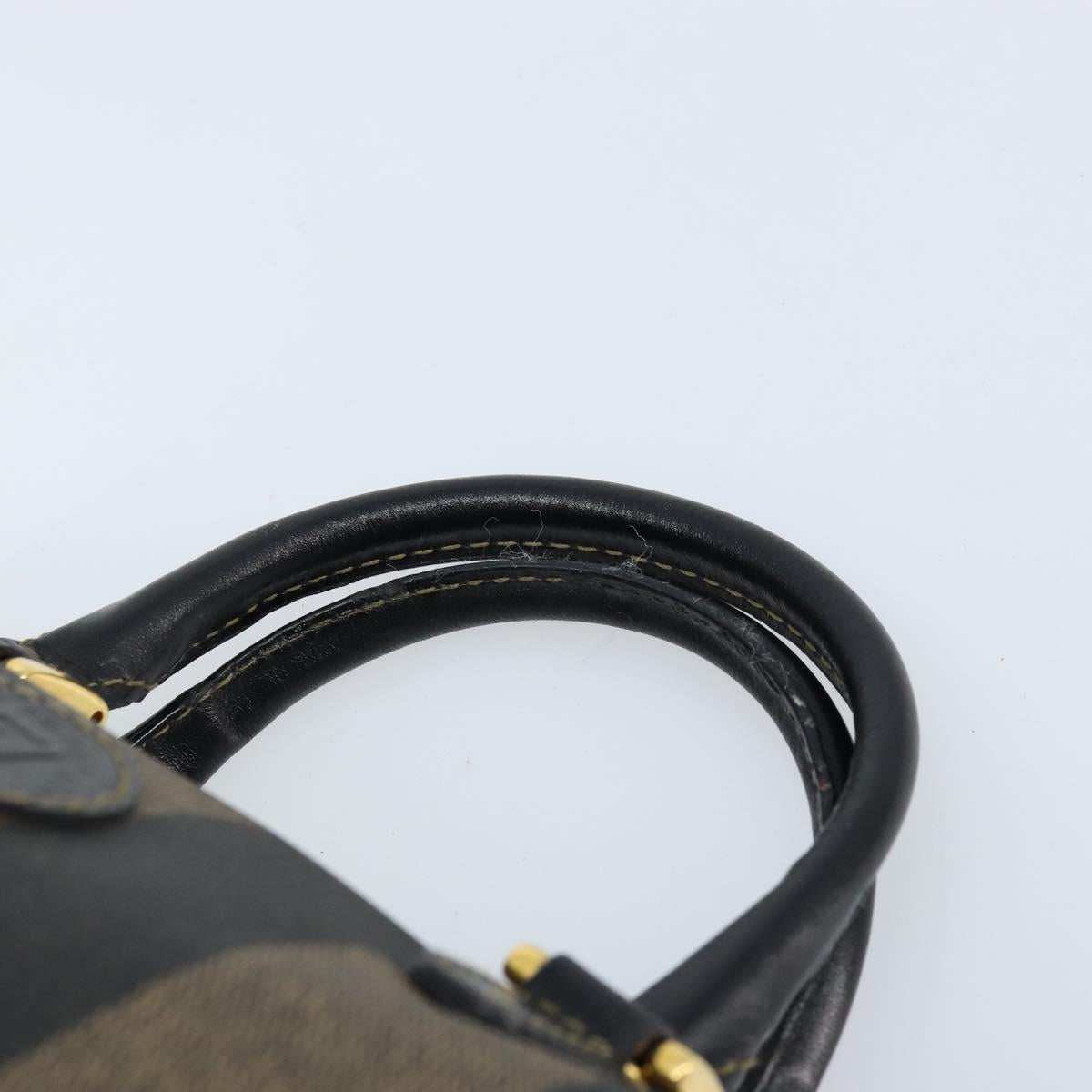 FENDI Pecan Canvas Mini Boston Bag PVC Black Brown gold Auth gh1773