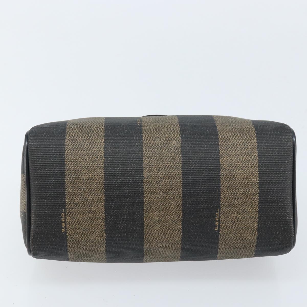FENDI Pecan Canvas Mini Boston Bag PVC Black Brown gold Auth gh1773