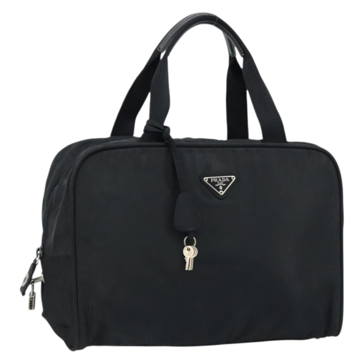 PRADA Hand Bag Nylon Black Silver Auth gh1778