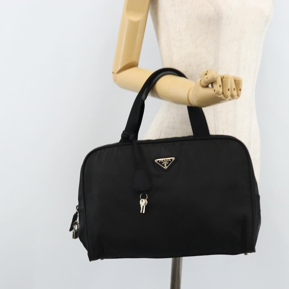 PRADA Hand Bag Nylon Black Silver Auth gh1778