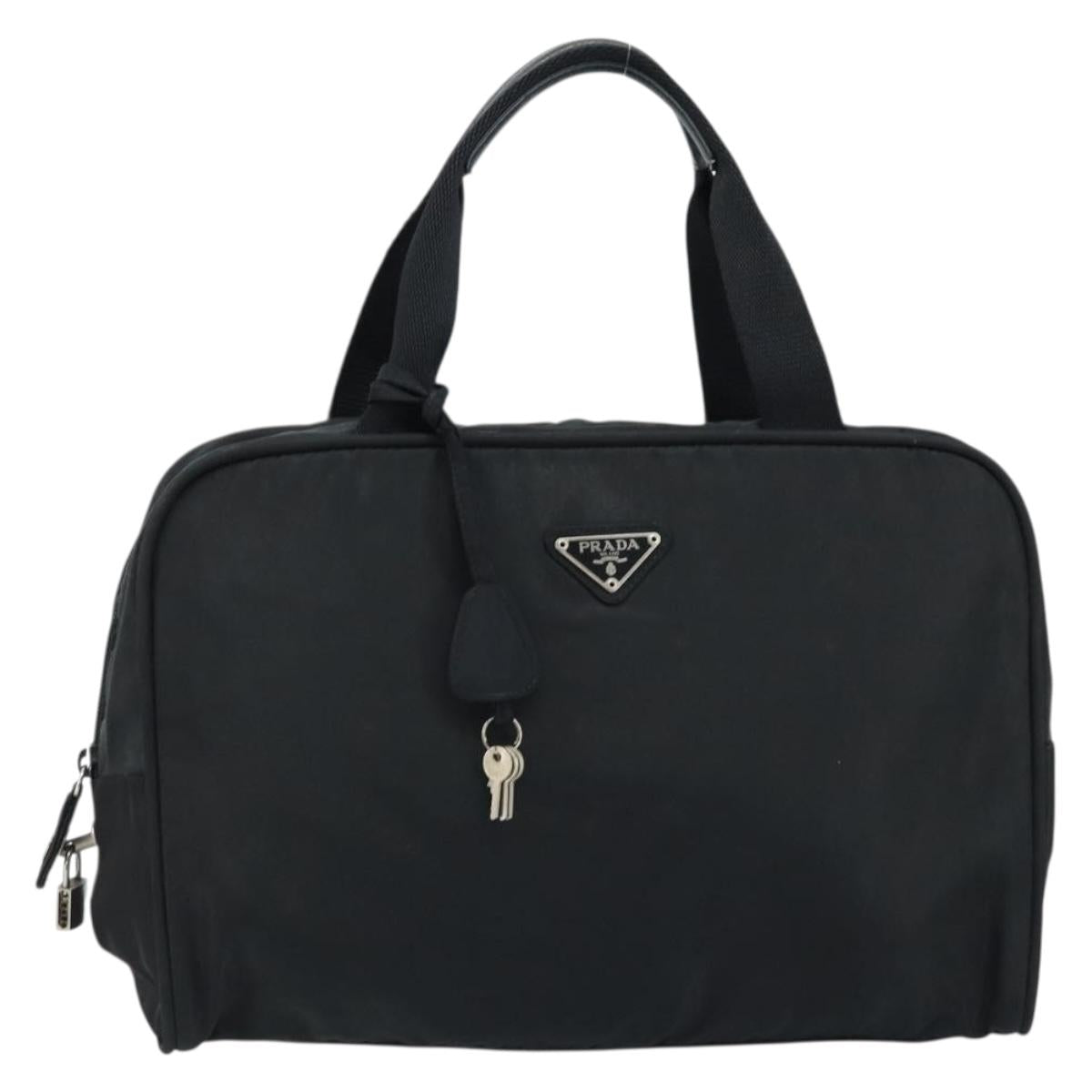 PRADA Hand Bag Nylon Black Silver Auth gh1778