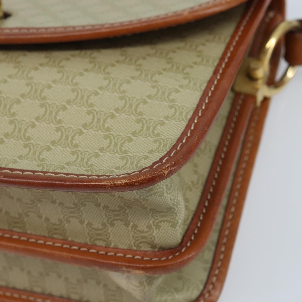 CELINE Macadam Canvas Shoulder Bag PVC Leather Beige Gold Auth gh1779
