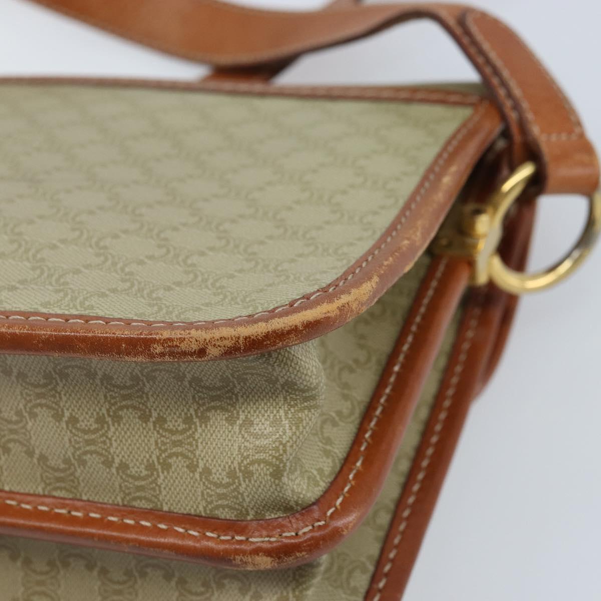 CELINE Macadam Canvas Shoulder Bag PVC Leather Beige Gold Auth gh1779