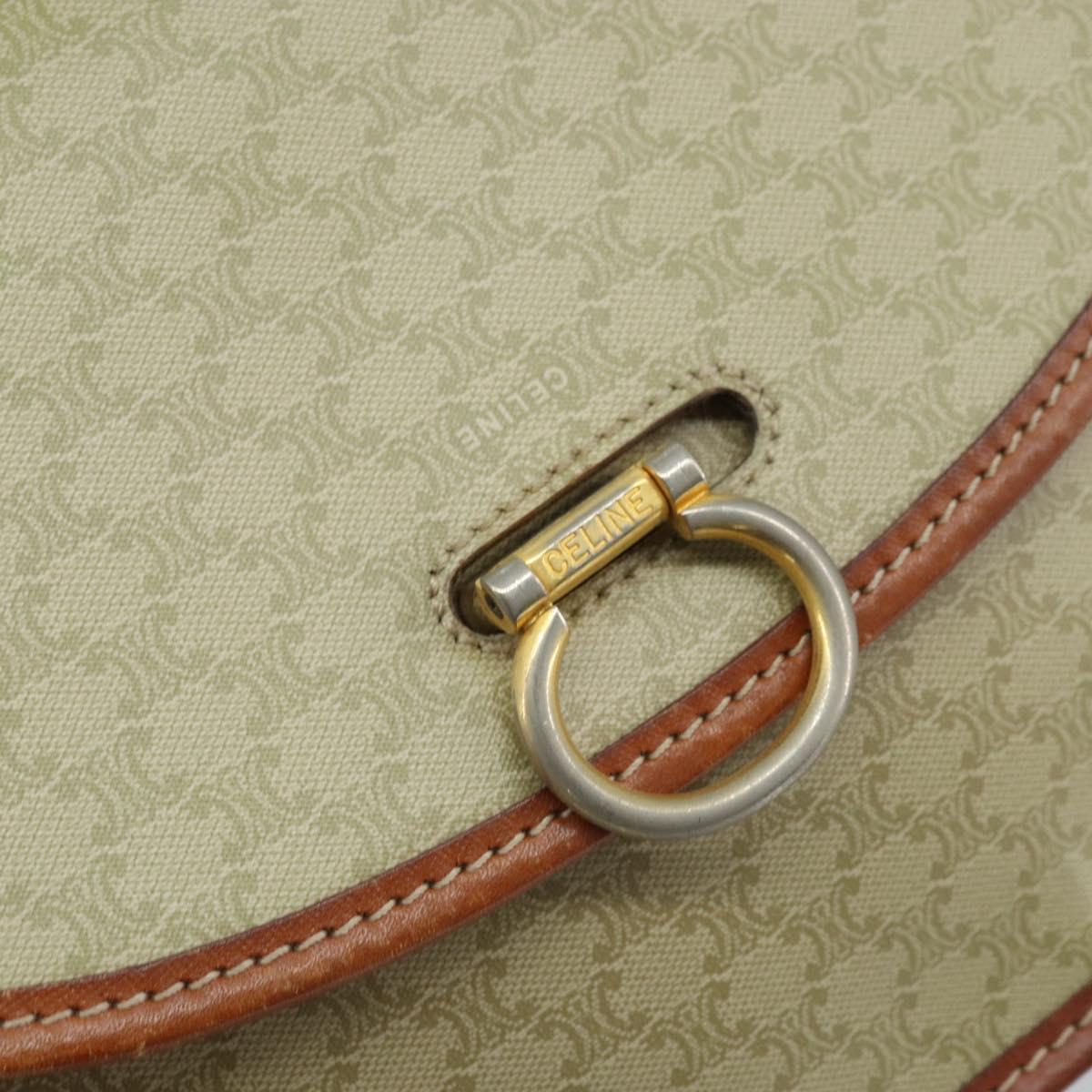CELINE Macadam Canvas Shoulder Bag PVC Leather Beige Gold Auth gh1779