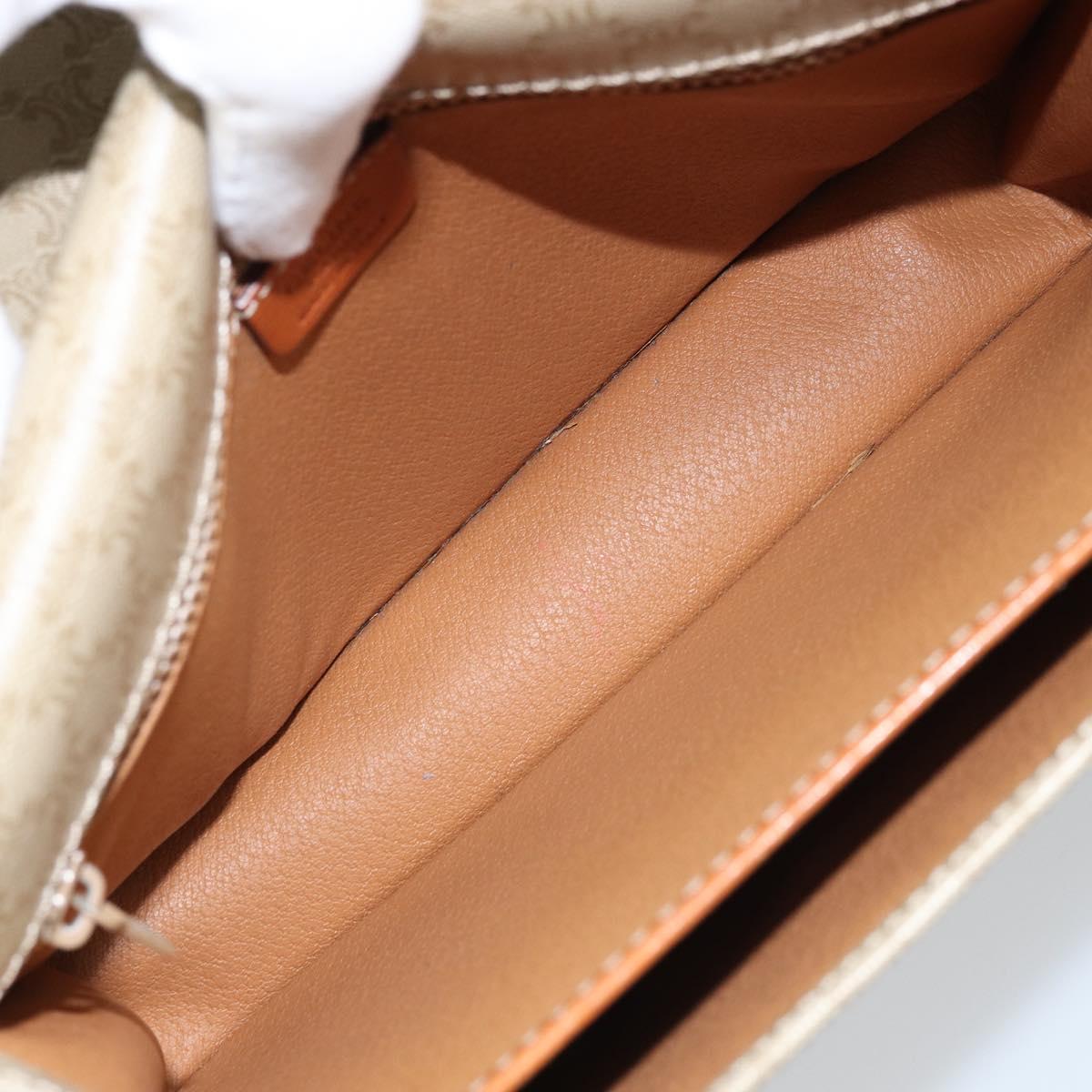CELINE Macadam Canvas Shoulder Bag PVC Leather Beige Gold Auth gh1779
