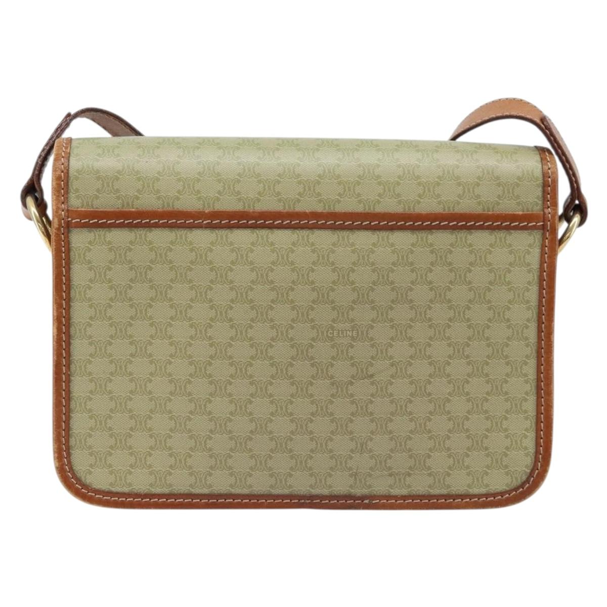 CELINE Macadam Canvas Shoulder Bag PVC Leather Beige Gold Auth gh1779