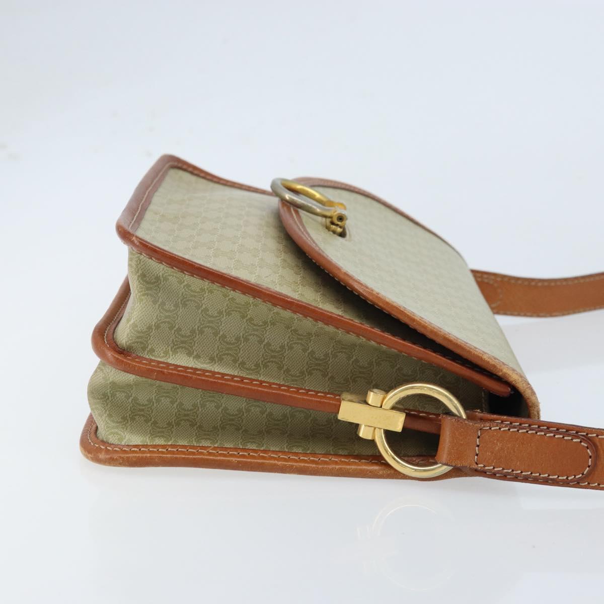 CELINE Macadam Canvas Shoulder Bag PVC Leather Beige Gold Auth gh1779