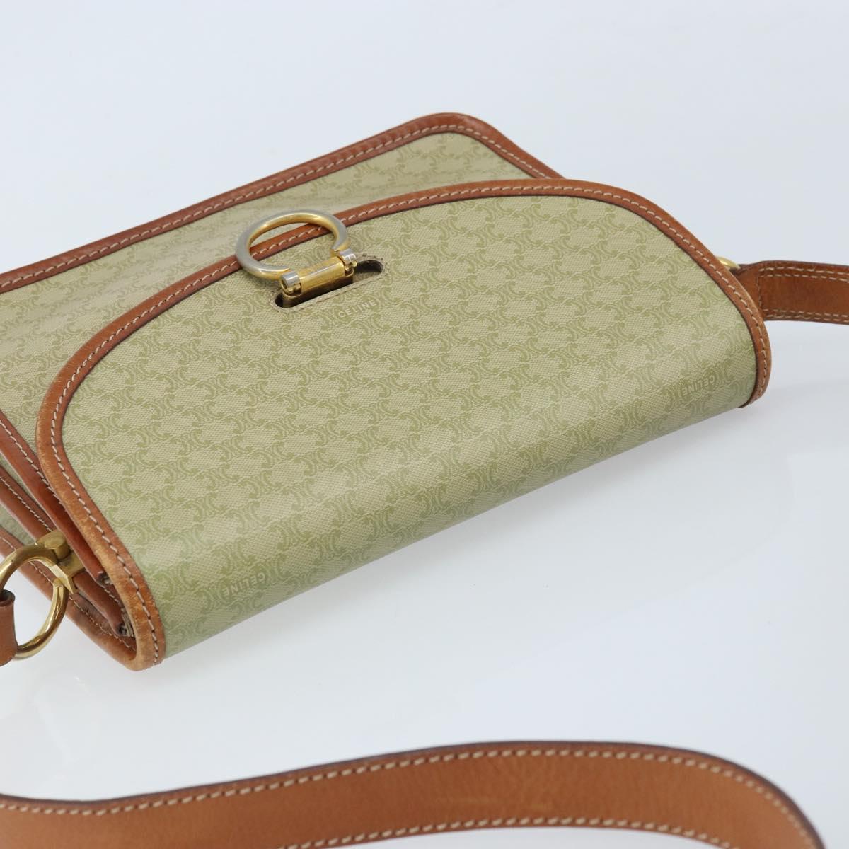 CELINE Macadam Canvas Shoulder Bag PVC Leather Beige Gold Auth gh1779