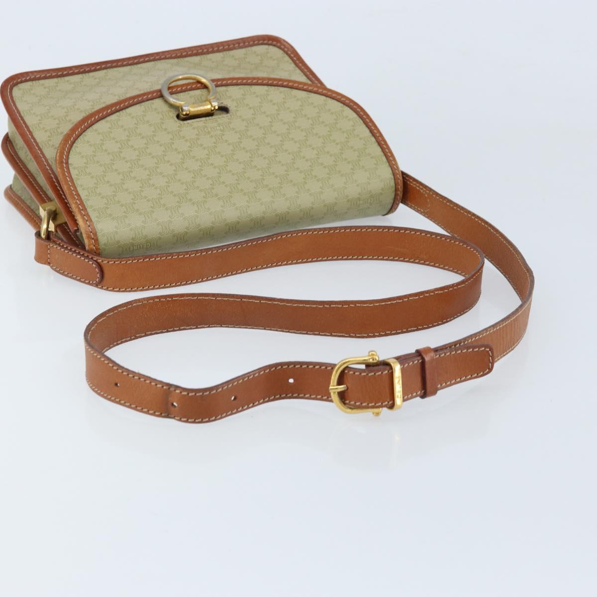 CELINE Macadam Canvas Shoulder Bag PVC Leather Beige Gold Auth gh1779