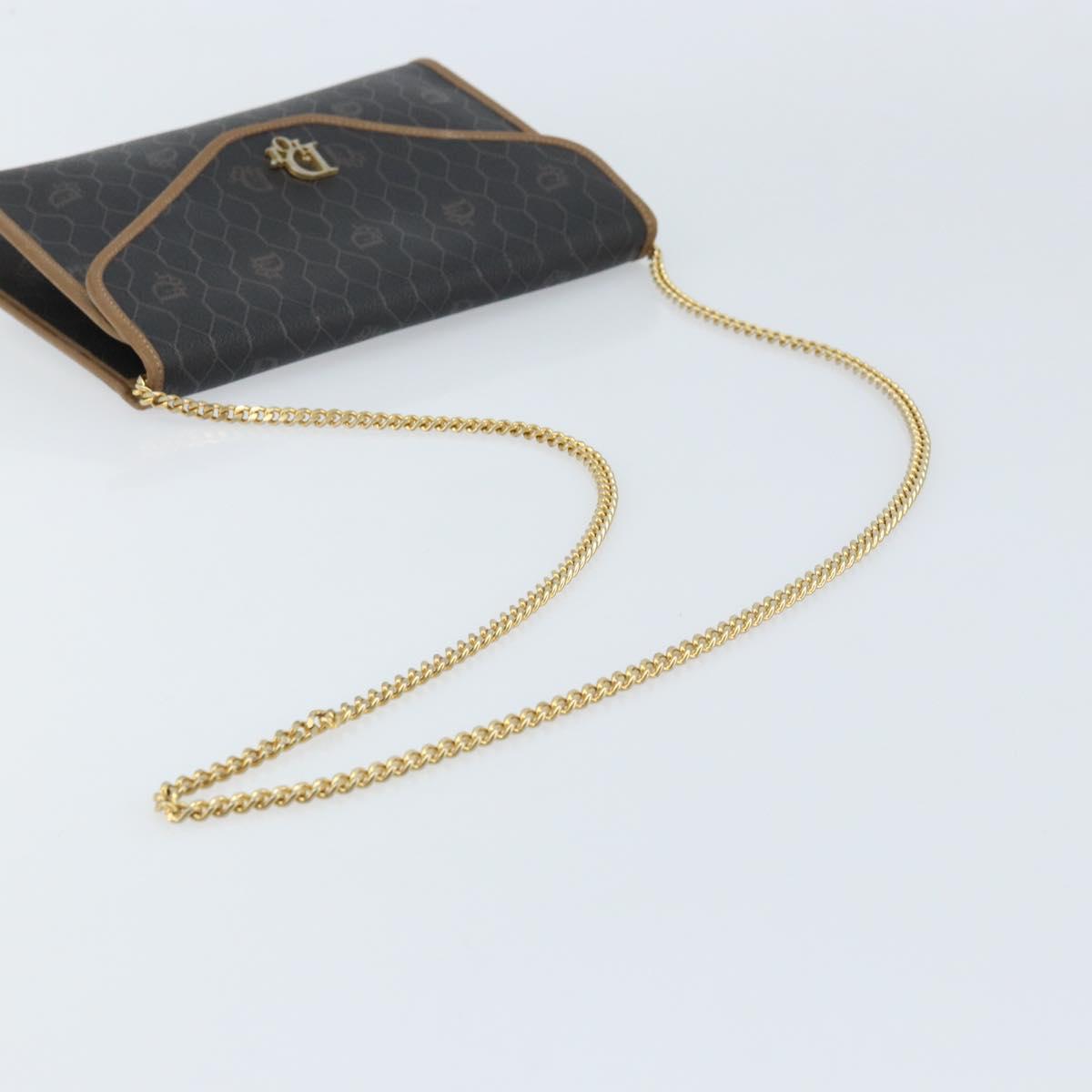 Christian Dior Honeycomb Canvas Chain Shoulder Bag PVC Black Gold Auth gh1780