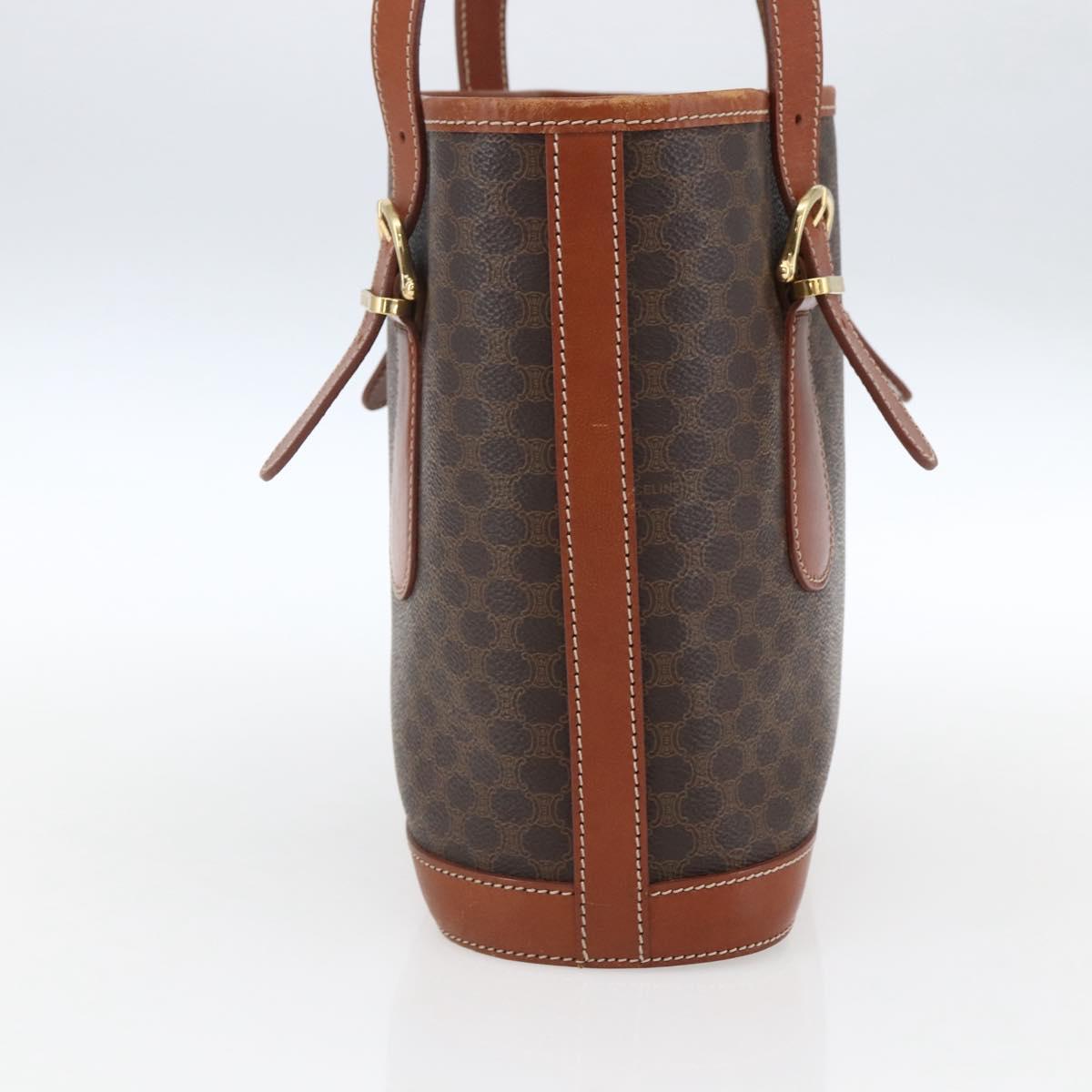 CELINE Macadam Canvas Hand Bag PVC Leather Brown Gold Auth gh1781
