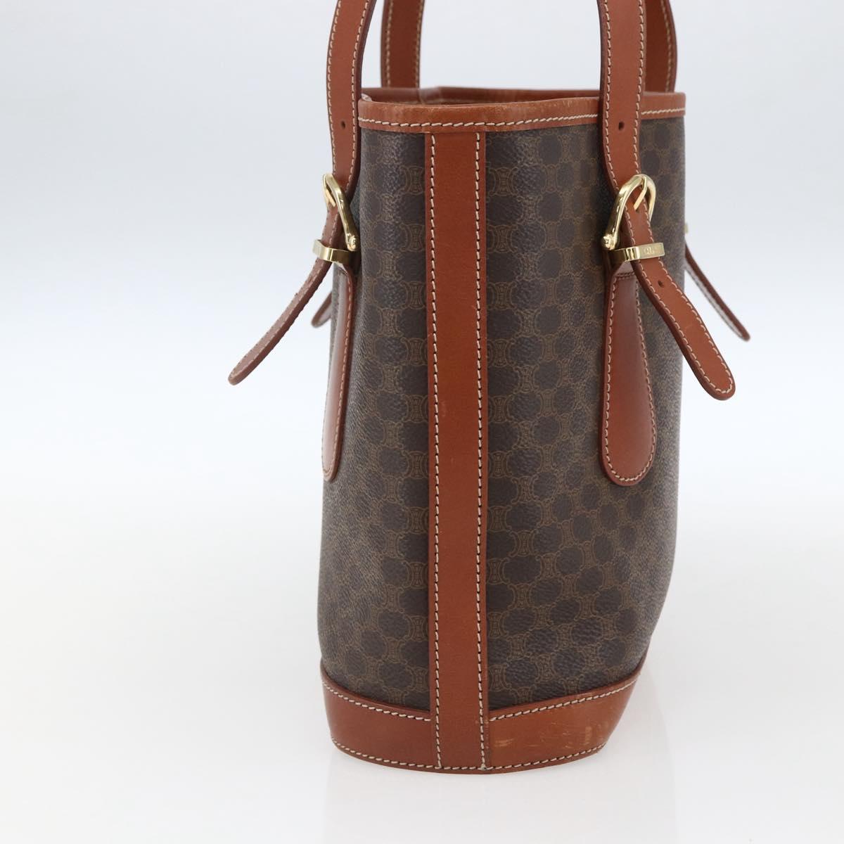 CELINE Macadam Canvas Hand Bag PVC Leather Brown Gold Auth gh1781
