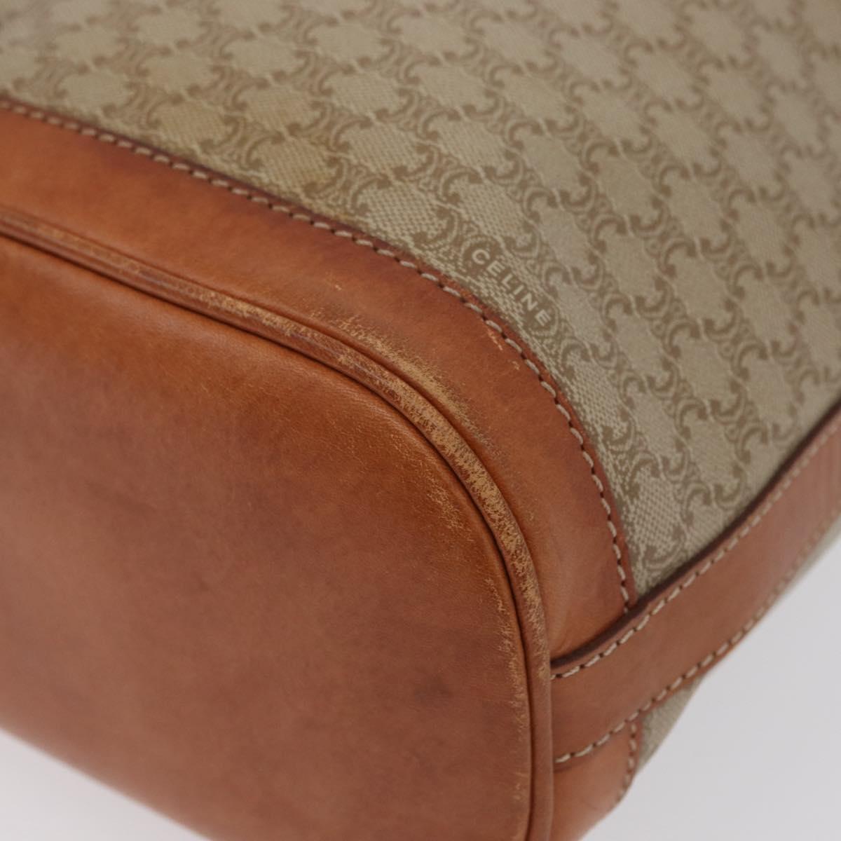 CELINE Macadam Canvas Shoulder Bag PVC Leather Beige Gold Auth gh1784