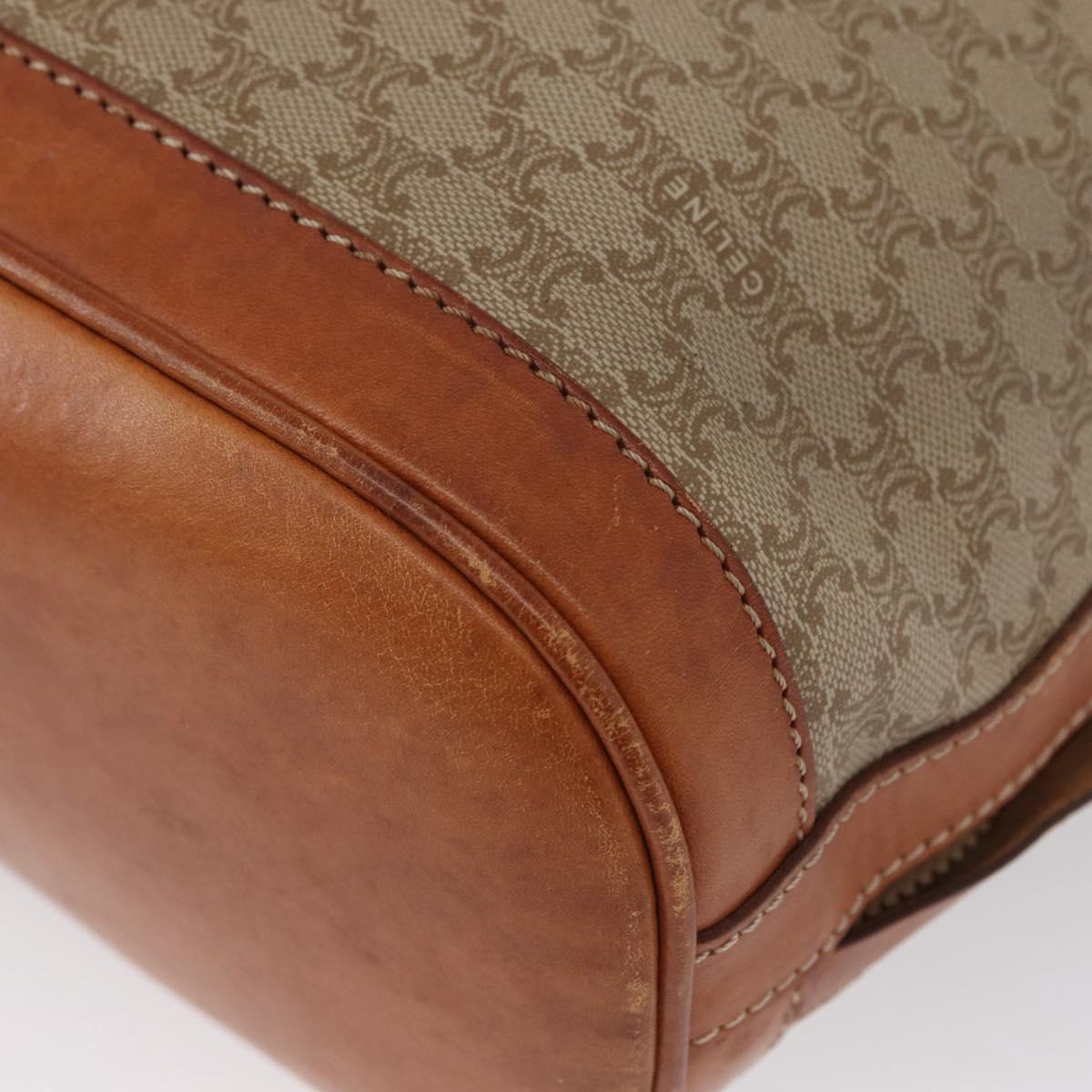 CELINE Macadam Canvas Shoulder Bag PVC Leather Beige Gold Auth gh1784