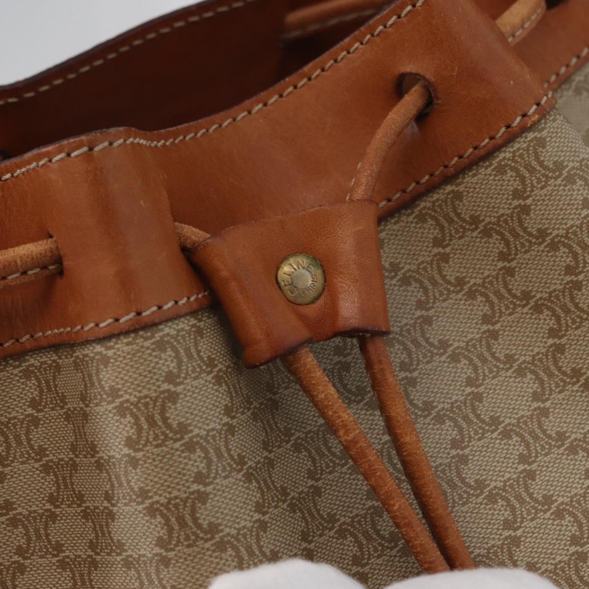 CELINE Macadam Canvas Shoulder Bag PVC Leather Beige Gold Auth gh1784