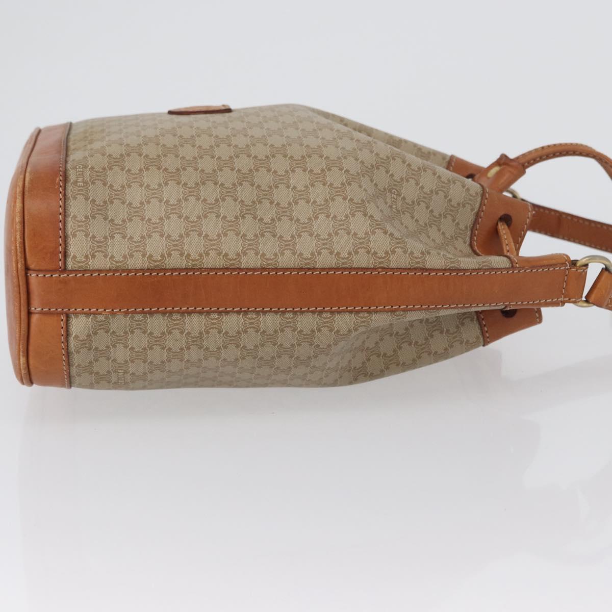 CELINE Macadam Canvas Shoulder Bag PVC Leather Beige Gold Auth gh1784
