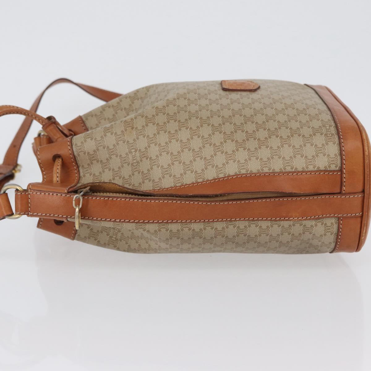 CELINE Macadam Canvas Shoulder Bag PVC Leather Beige Gold Auth gh1784