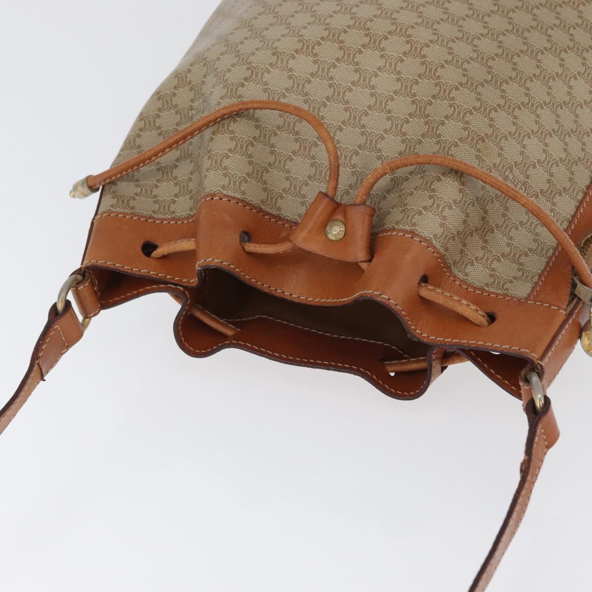 CELINE Macadam Canvas Shoulder Bag PVC Leather Beige Gold Auth gh1784